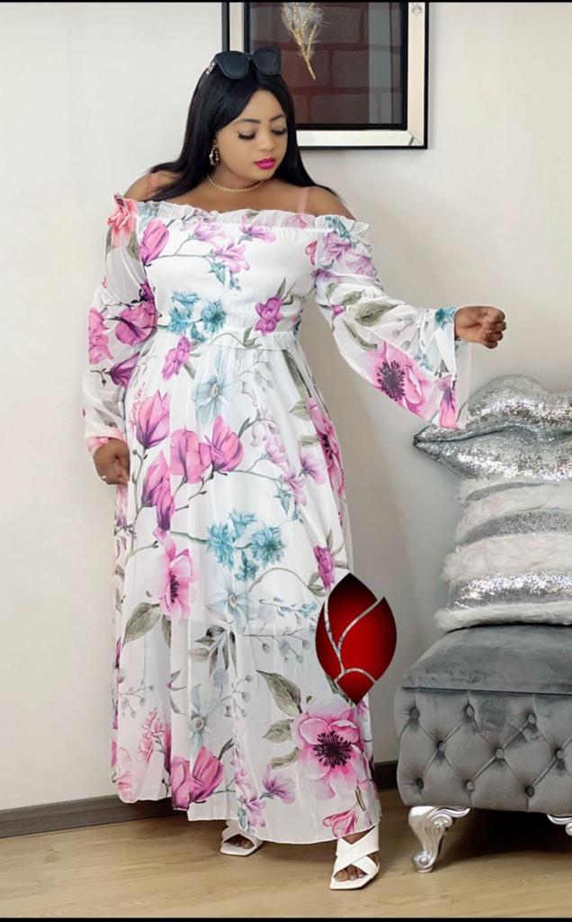 White and floral African Boubou Dress