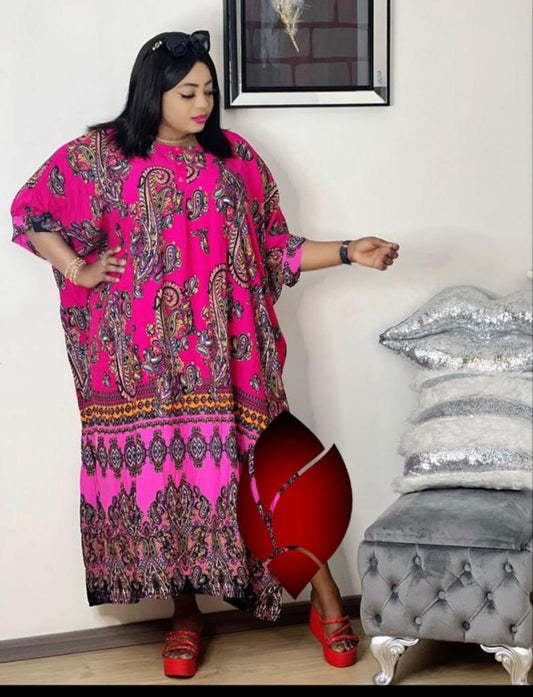 Pink and grey printed African Boubou dress