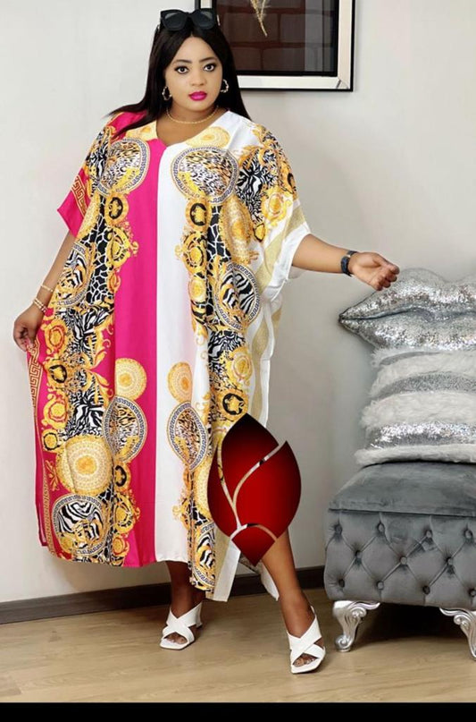 African White and Hot Pink Boubou Dress