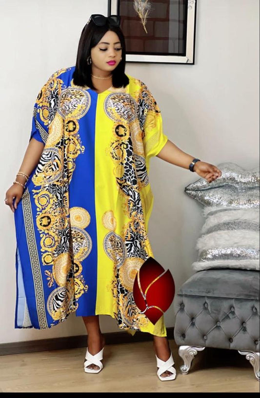 African Boubou dress blue and gold